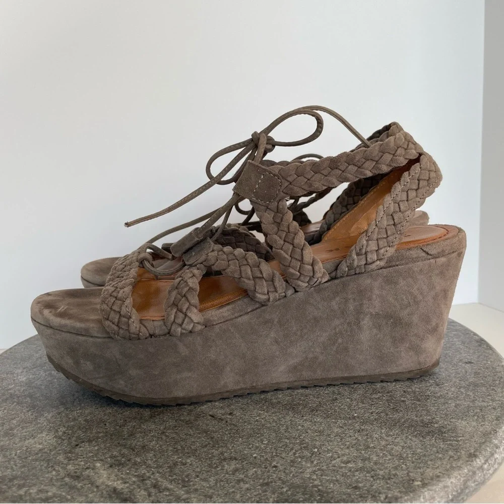 Trask Suede Leather Wedge Heels Sandals Braided Rope 9.5